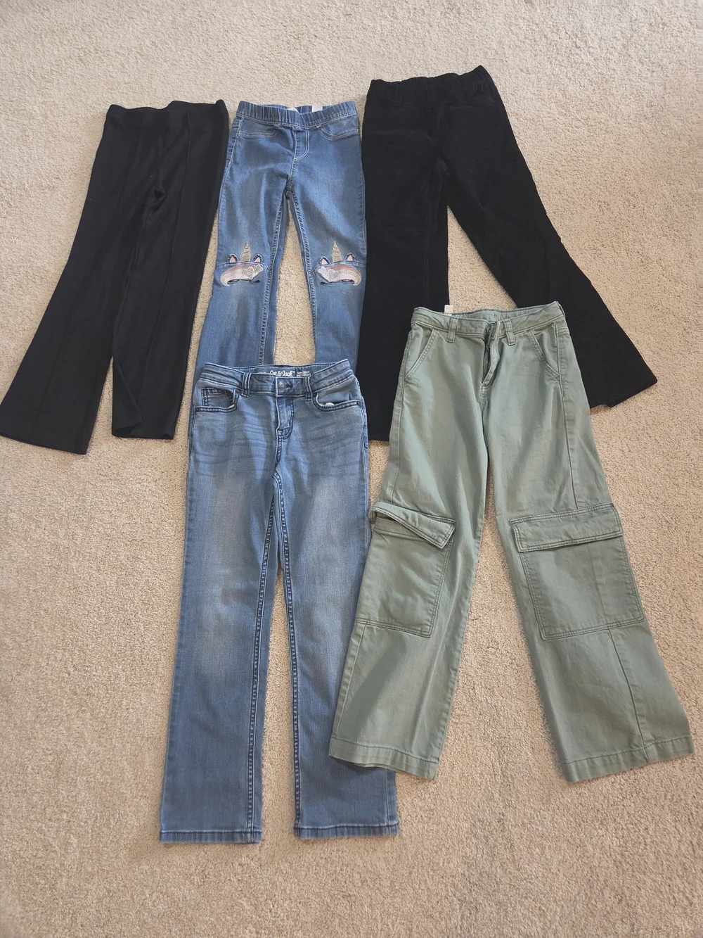 Lot Of 5 Girls Pants Size 8 - Black, Blue, Olive
